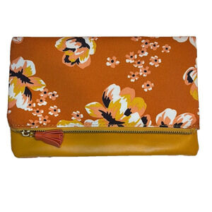 Rachel Pally Floral Orange and Yellow Reversible Clutch EUC